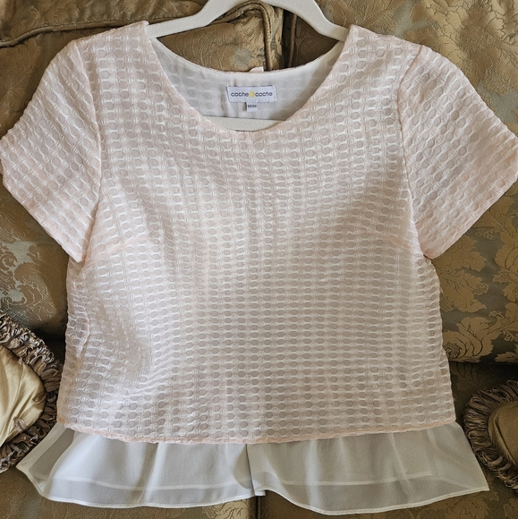NWOT Cache Cache, sweet pink and white, short sleeve top - Picture 1 of 9